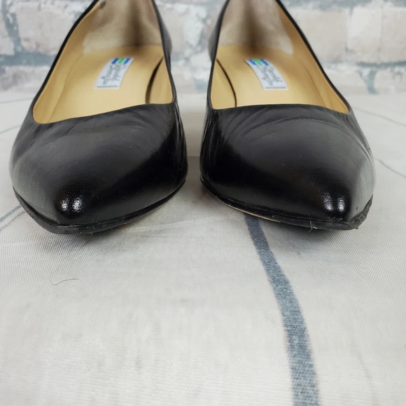 Vintage Italian Leather Kitten Heels Black Leather Pointed Toe Size 40 1/2=9-9.5 - Picture 11 of 15